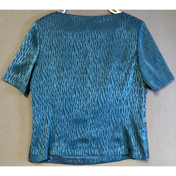 Womens Blouse Top L Teal Professional Elegant Business Night Out Jacquard Blend - Picture 6 of 7